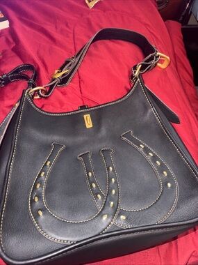 Dooney & Bourke Black Leather Shoulder Bag with Horseshoe Stitching